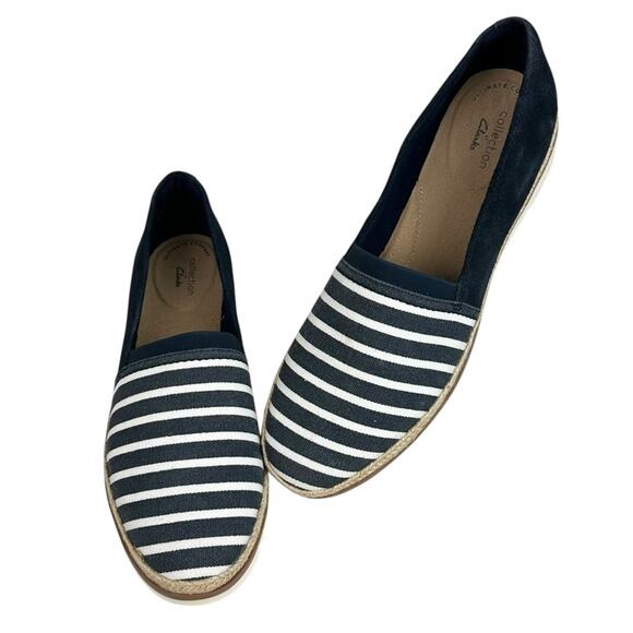 Clarks Serena Paige Loafer Flat Striped Navy Marine Size 10 - Picture 2 of 10